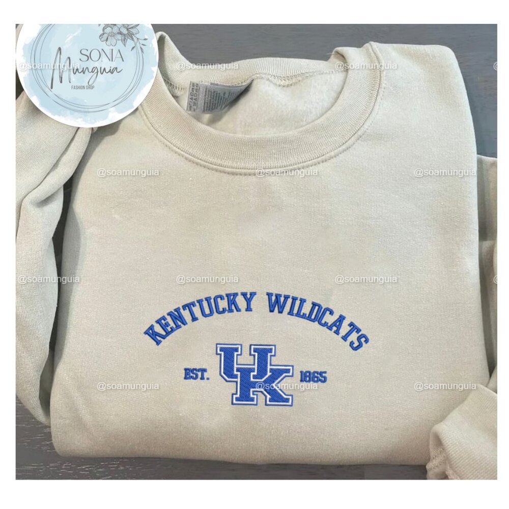 Kentucky Wildcats Crewneck Sweatshirt UK Logo Embroidered shirt 1865 NCAA univ